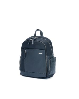 SQUADRA - Leather and Nylon Medium Backpack - Navy Blue