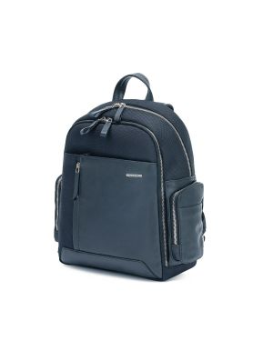 SQUADRA - S Backpack in Leather and  Nylon - Navy Blue