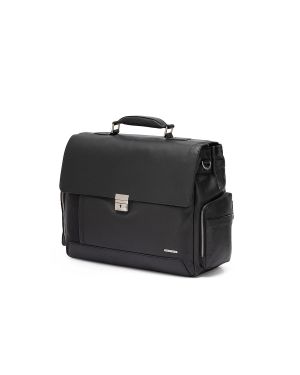 SQUADRA - Leather and Nylon Briefcase with Flap-Black