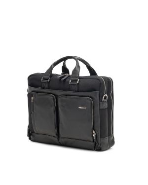 SQUADRA - Leather and Nylon Briefcase 2 Handles 2 Compartments-Black