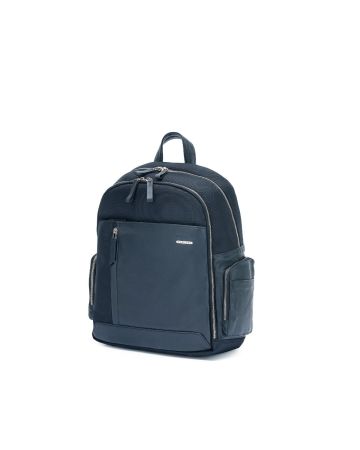 SQUADRA - Leather and Nylon Medium Backpack - Navy Blue